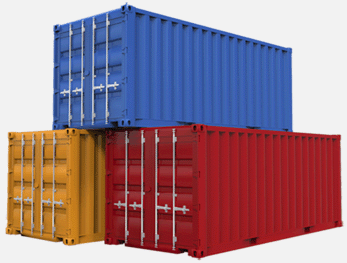 stacked red, blue and yellow shipping container